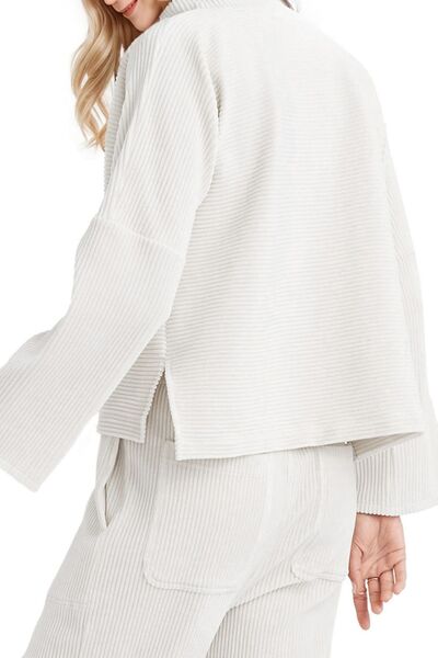 Turtleneck Slit Dropped Shoulder Sweater  Shop One Place