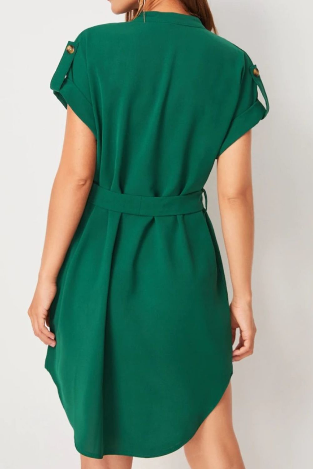 D&Y Tied Notched Short Sleeve Dress