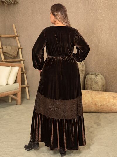 Plus Size V-Neck Balloon Sleeve Maxi Dress  Shop One Place