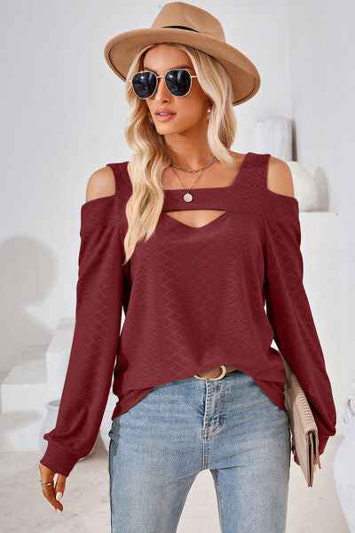 Cutout Square Neck Cold Shoulder T-Shirt  Shop One Place