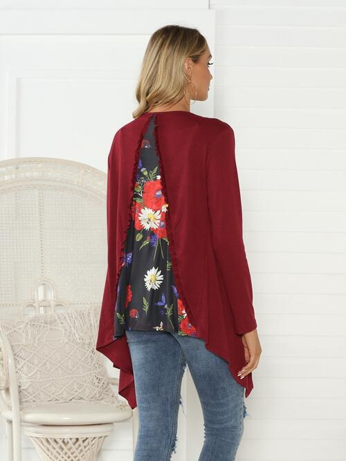 Floral Open Front Long Sleeve Cardigan  Shop One Place