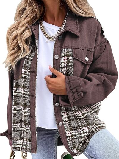 Plaid Button Up Dropped Shoulder Jacket