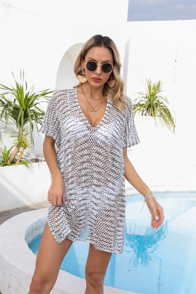 Openwork V-Neck Short Sleeve Cover Up  Shop One Place