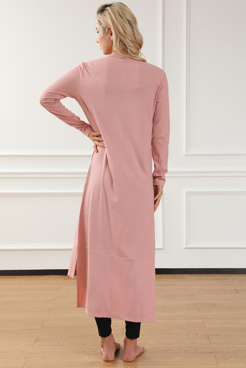Button Up High-Low Long Sleeve Slit Cardigan  Shop One Place