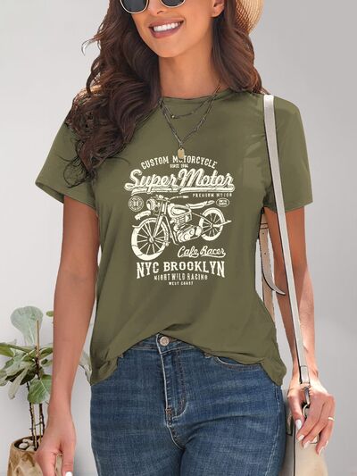 Motorcycle Graphic Round Neck T-Shirt