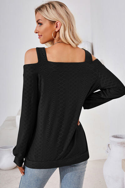 Cutout Square Neck Cold Shoulder T-Shirt  Shop One Place