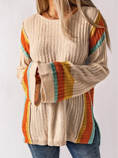 Striped Round Neck Long Sleeve Sweater