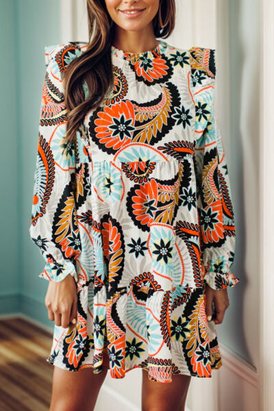 Ruffled Printed Flounce Sleeve Mini Dress  Shop One Place
