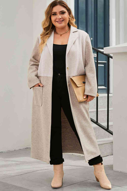 Plus Size Collared Neck Buttoned Longline Coat  Shop One Place
