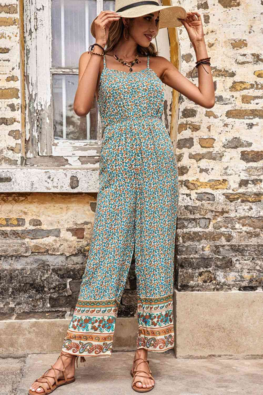 Bohemian Spaghetti Strap Low Back Jumpsuit