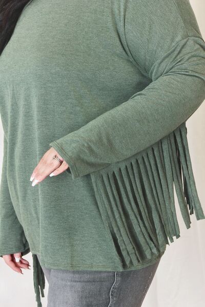 Celeste Full Size Fringe Detail Long Sleeve Top