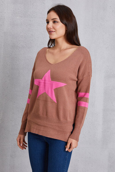 Star Scoop Neck Dropped Shoulder T-Shirt