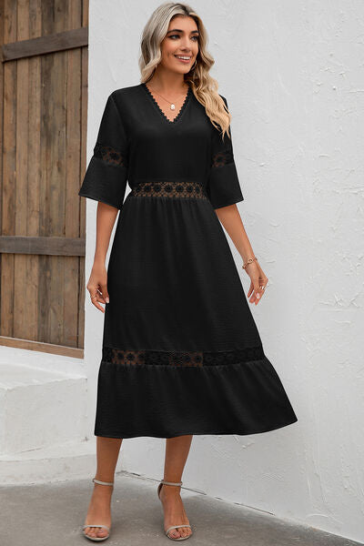 Cutout V-Neck Half Sleeve Midi Dress