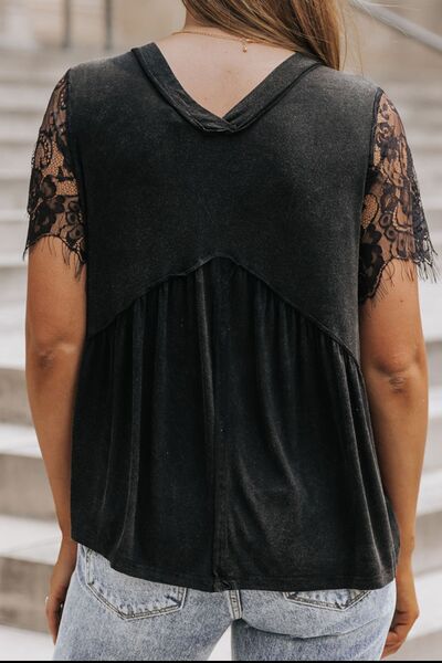 Lace Detail V-Neck Short Sleeve T-Shirt  Shop One Place