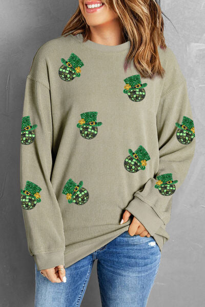 Sequin Round Neck Dropped Shoulder Sweatshirt  Shop One Place