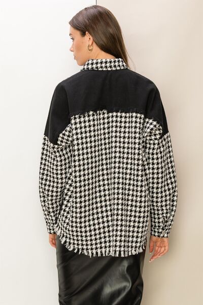 HYFVE Houndstooth Contrast Raw Hem Jacket  Shop One Place