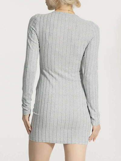 Ribbed Round Neck Long Sleeve Slim Dress