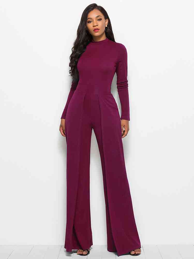 Long Sleeve Mock Neck Wide Leg Jumpsuit