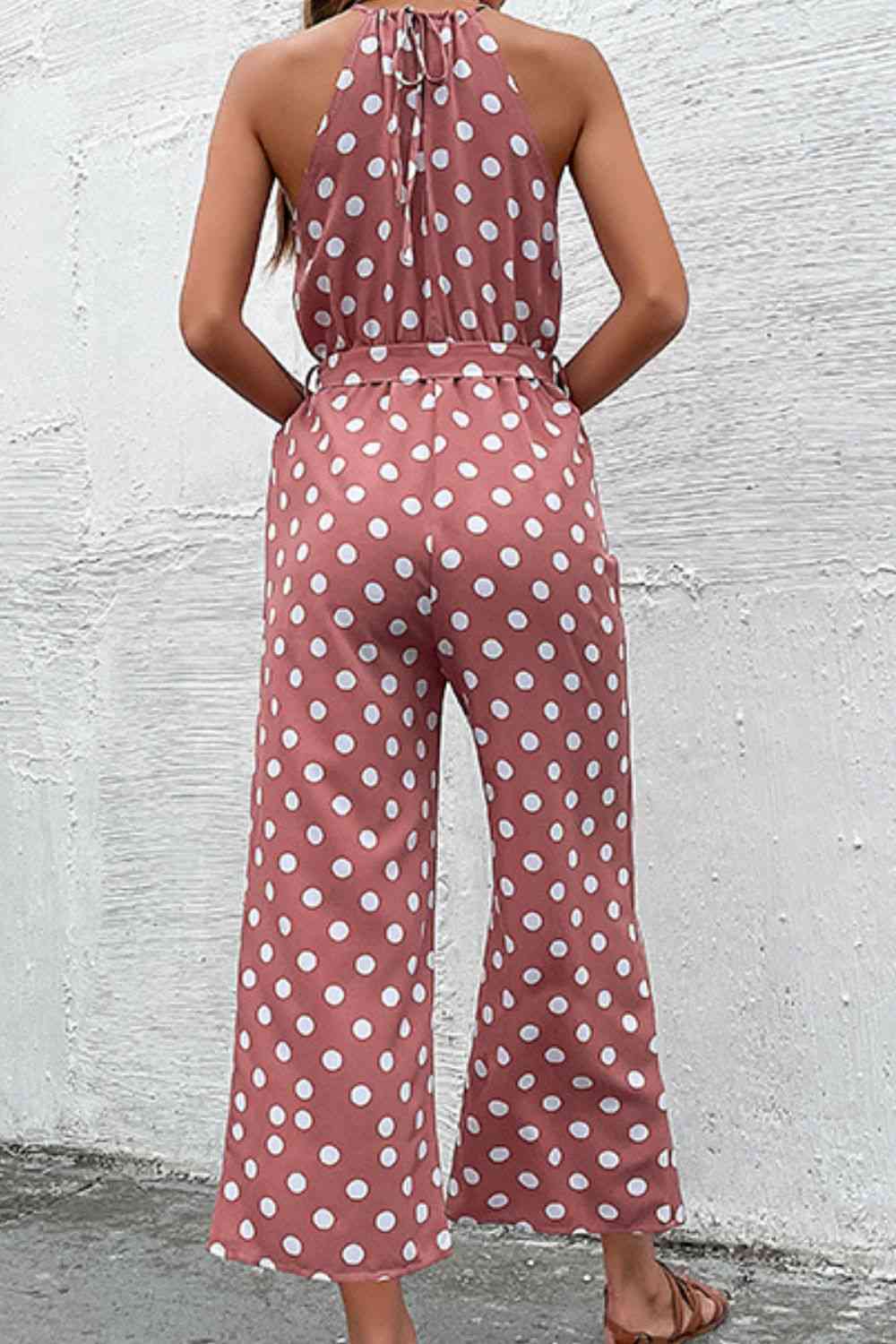 Polka Dot Grecian Wide Leg Jumpsuit