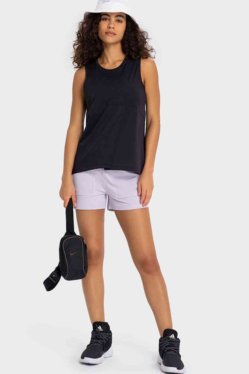 Elastic Waist Sports Shorts with Pockets