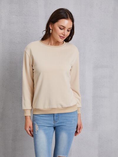 Round Neck Dropped Shoulder Sweatshirt  Shop One Place