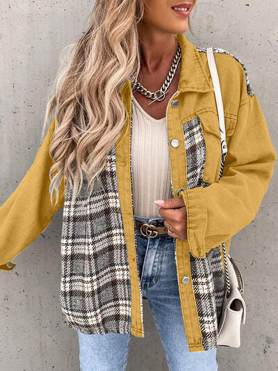 Plaid Button Up Dropped Shoulder Jacket