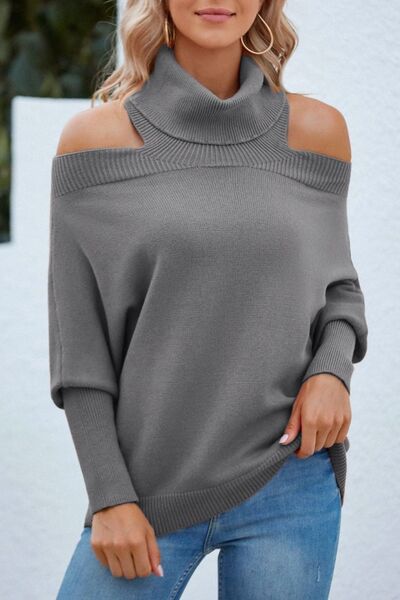 Off Shoulder Turtleneck Batwing Sleeve Sweater  Shop One Place