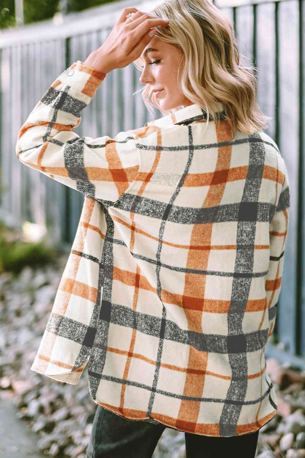 Plaid Collared Neck Snap Down Jacket