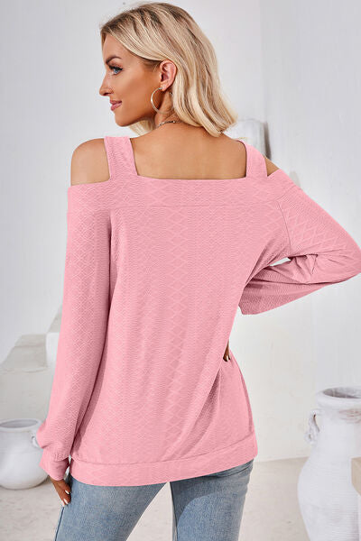 Cutout Square Neck Cold Shoulder T-Shirt  Shop One Place