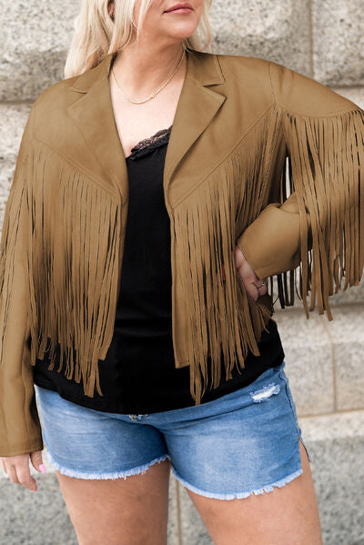 Plus Size Fringe Open Front Jacket  Shop One Place