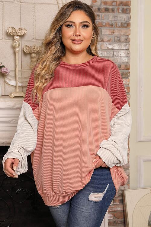Plus Size Color Block Long Sleeve Top  Shop One Place