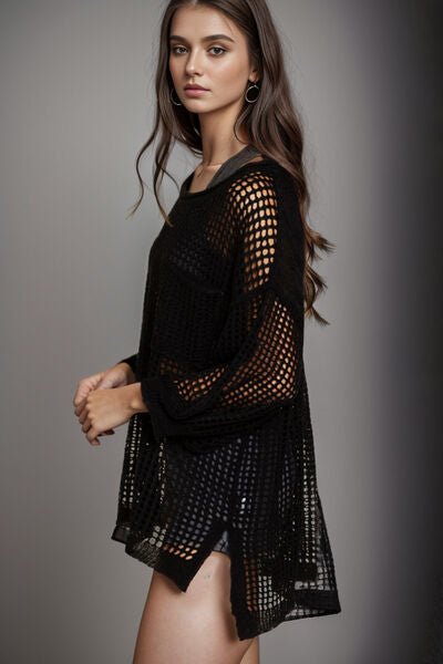 Cutout Boat Neck Dropped Shoulder Cover Up  Shop One Place